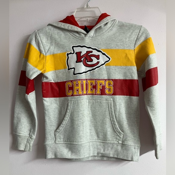 NFL Team Apparel KC Chiefs Pullover Hoodie, Youth Small, White/Red/Yellow - Picture 1 of 6